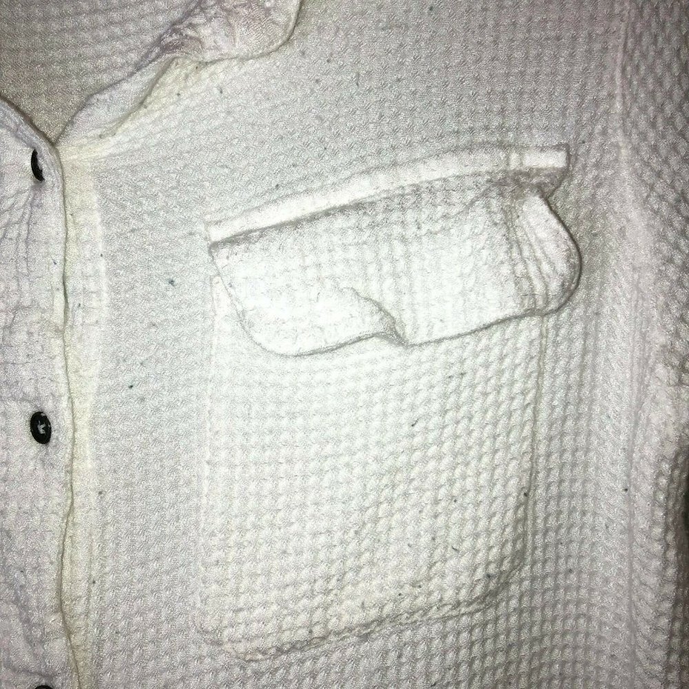 Tru Luxe Women's Large Button Up Shirt Collared Long Sleeve White Waffle Weave - Picture 11 of 12